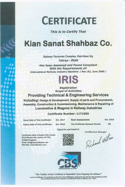 CertificateKianSanatShahbazNameIRISProvid-Technical-andEngneeringServicesISO1